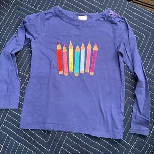 Mini Boden 9-10 years royal purple colored pencil appliqué shirt, neck buttons